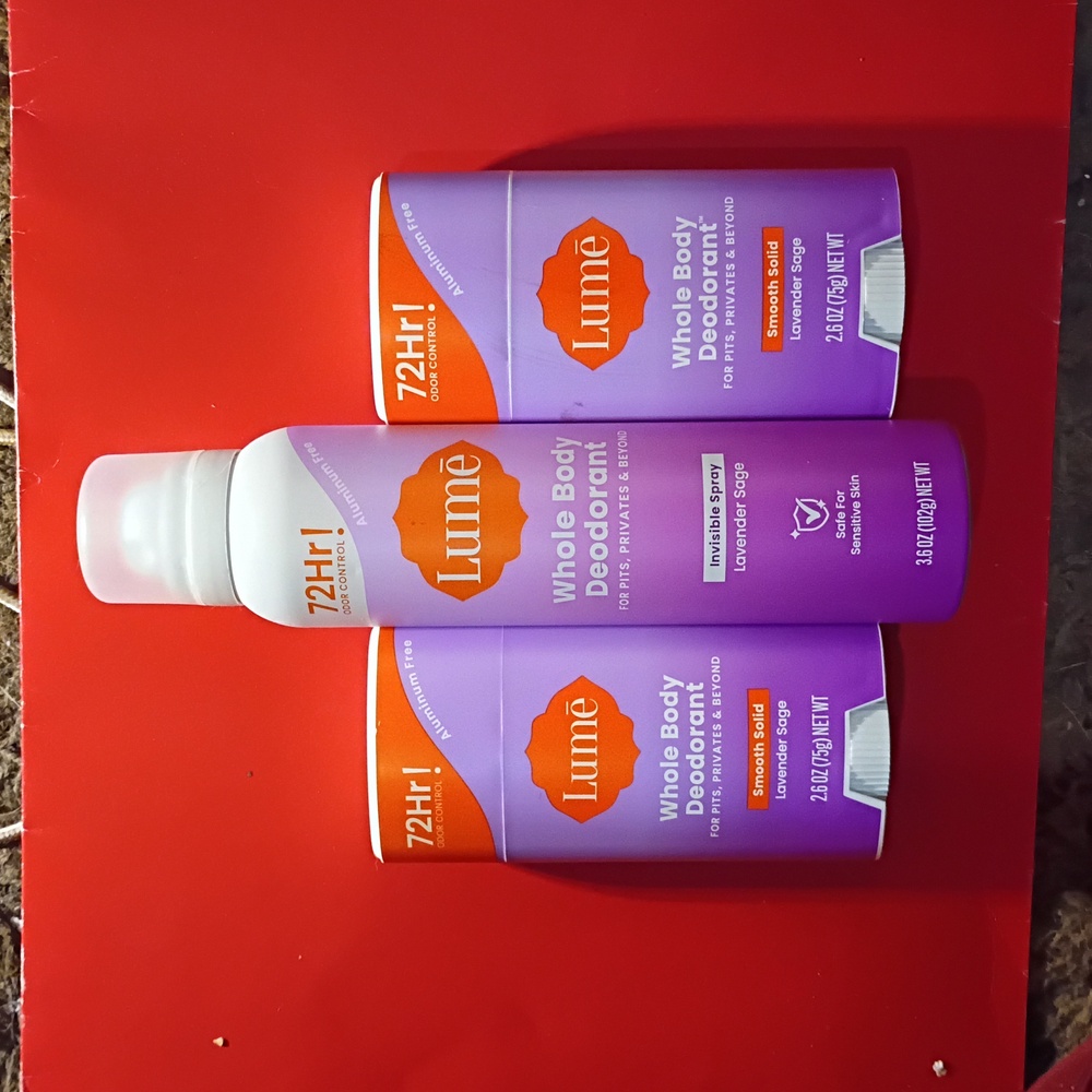 (3) LUME BUNDLE DEODORANT   Lavender Sage (2) Bars (1) Spray 72hour